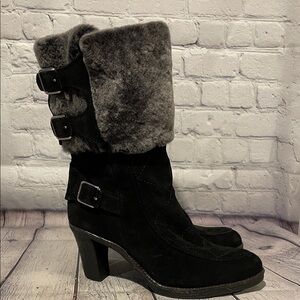 Johnston & Murphy Black and Gray Heeled Boots 8.5 Style: Jeanie